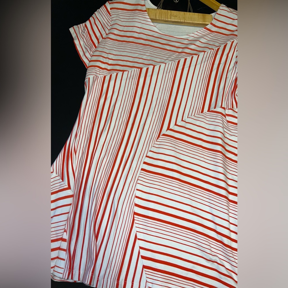 Wild Palms Red & White Striped Casual Tee Shirt Mini Dress Size Medium EUC
